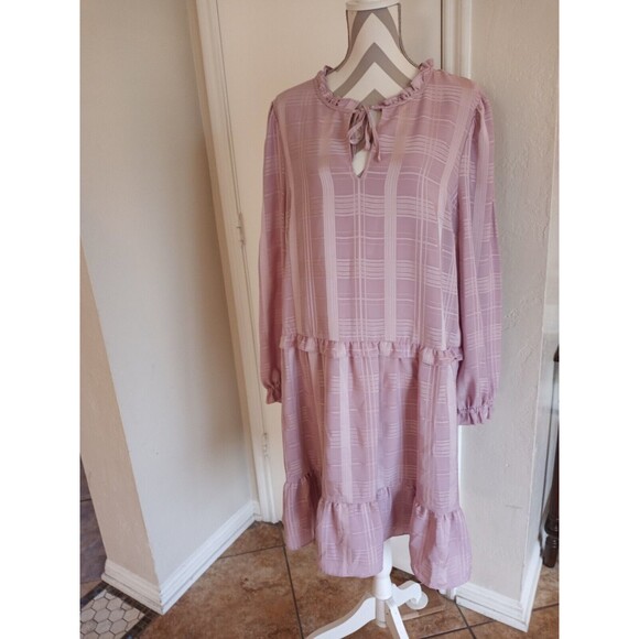 Gal Meets Glam Shift Ruffle Dress Size 18 Lavender Purple Checkered Puff Sleeve - Picture 7 of 8